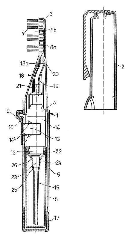 Patent popisujúci zubnú kefku automaticky vytláčajúcu pastu