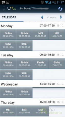 Zobrazenie rozvrhu hodín v mobilnej aplikácii UniApps